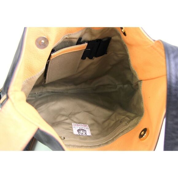 J.P. OURSE & CIE BLACK GENUINE LEATHER BROWN TRIM ORGANIZER X-BODY SHOULDER BAG - Picture 9 of 14